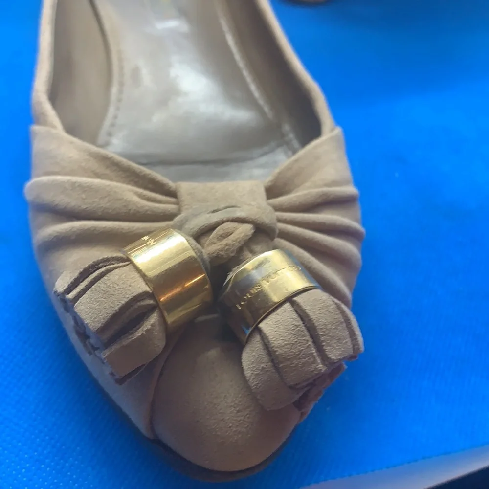 Louis Vuitton MA0141‎ Suede Flat Pumps 34.5 Ladies Beige